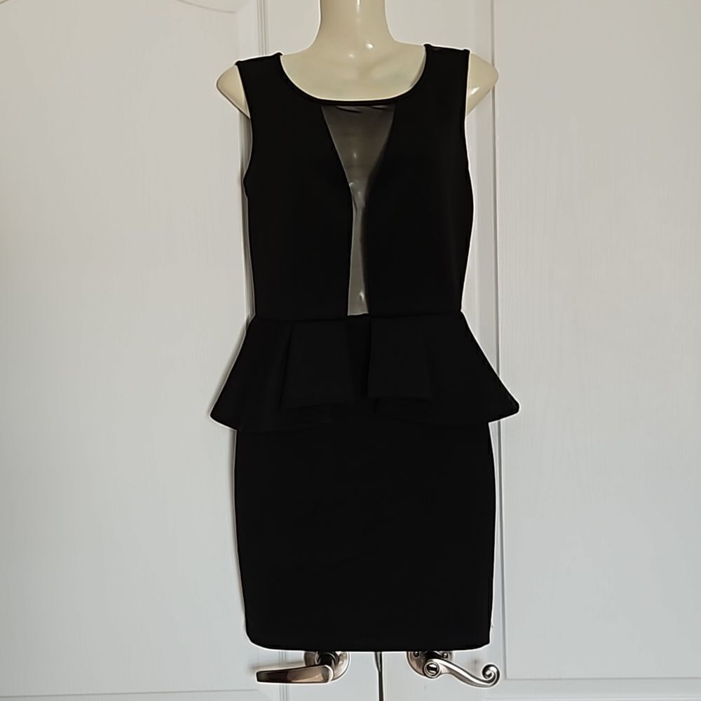Guess Cocktail Sheer Front & Back Peplum Mini Dress Black Small